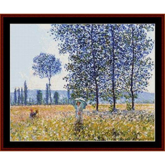 Counted Cross Stitch Pattern by Cross Stitch Collectibles of a landscape with trees and a person in a field.