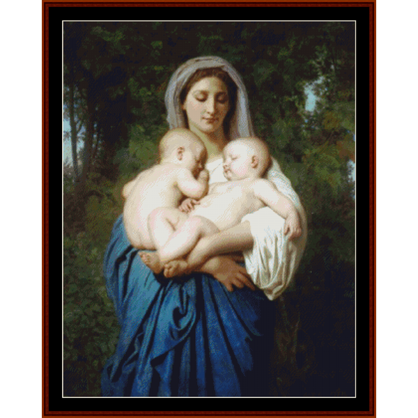 Counted Cross Stitch Pattern by Cross Stitch Collectibles depicting a painting of a woman with two children, all with a serene expression.