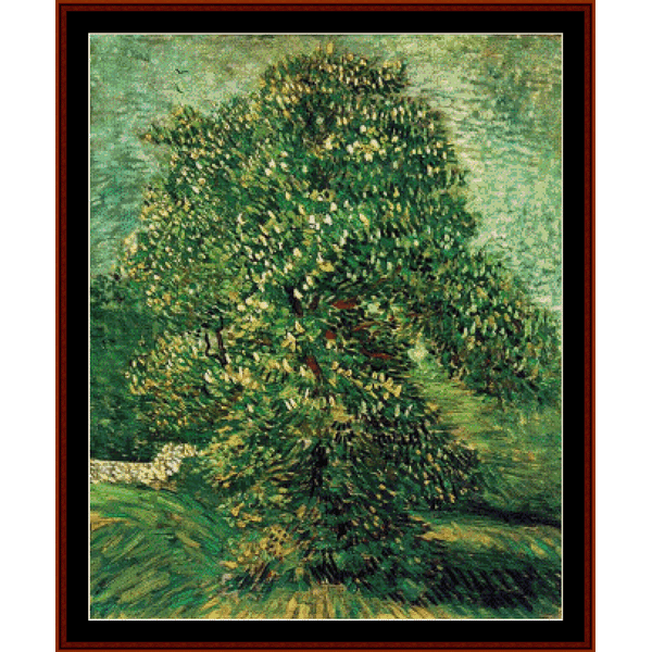 Counted Cross Stitch Pattern by Cross Stitch Collectibles of a Chestnut Tree in Bloom, inspired by Van Gogh's artwork