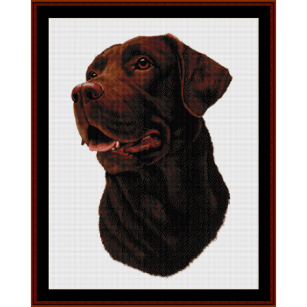 Counted Cross Stitch Pattern by Cross Stitch Collectibles depicting the head of a chocolate labrador retriever