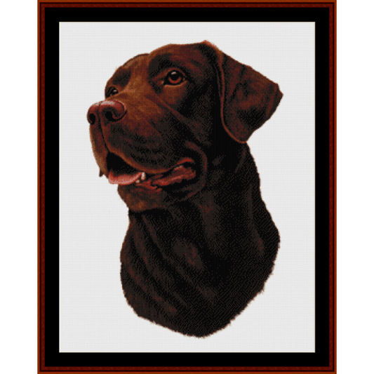 Counted Cross Stitch Pattern by Cross Stitch Collectibles depicting the head of a chocolate labrador retriever
