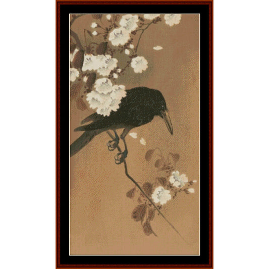 Counted Cross Stitch Pattern – Crow on a Cherry Branch - Cross Stitch Collectibles