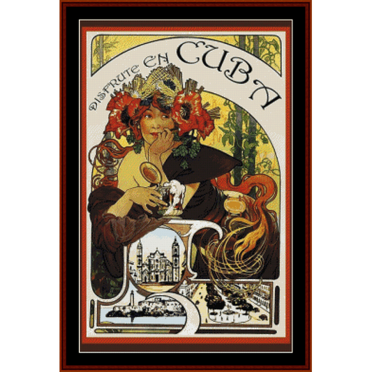 vintage poster Counted Cross Stitch Pattern by Cross Stitch Collectibles depicting a woman with flowers in her hair