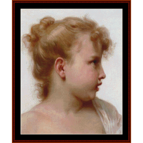 Counted Cross Stitch Pattern by Cross Stitch Collectibles of a young girl with flowing blonde hair, in a color that resembles a postcard illustration.