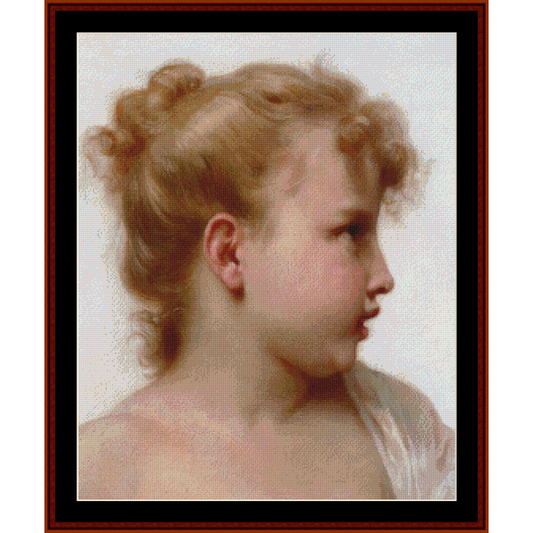 Counted Cross Stitch Pattern by Cross Stitch Collectibles of a young girl with flowing blonde hair, in a color that resembles a postcard illustration.