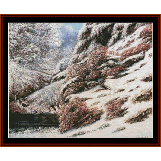 Counted Cross Stitch Pattern – Deer in Snowy Landscape by Gustave Courbet - Cross Stitch Collectibles