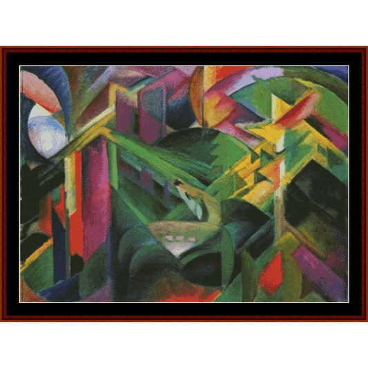 Counted Cross Stitch Pattern – Deer in a Monastery Garden by Franz Marc - Cross Stitch Collectibles
