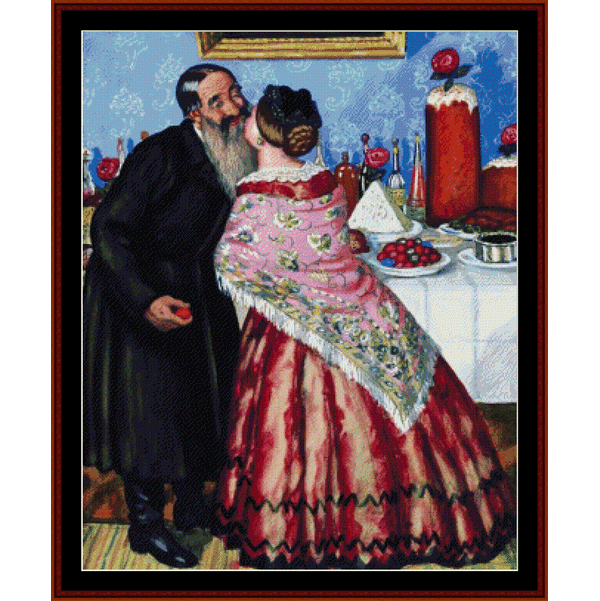 Counted Cross Stitch Pattern by Cross Stitch Collectibles featuring a man and a woman in historical or period costumes, with a decorative background.