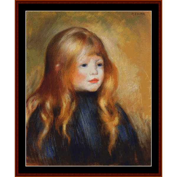 Counted Cross Stitch Pattern by Cross Stitch Collectibles for a portrait of a child with red hair, resembling the famous artwork by Pierre Auguste Renoir.