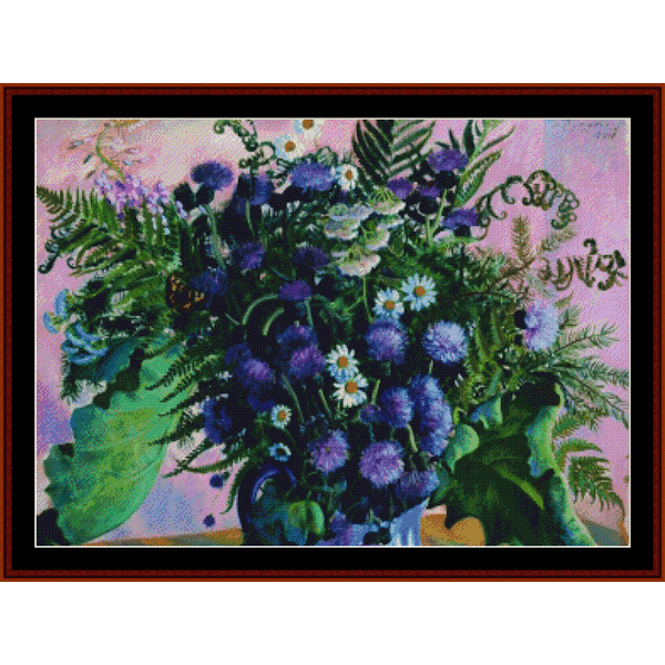Counted Cross Stitch Pattern by Cross Stitch Collectibles featuring a colorful floral design with various flowers and green foliage.