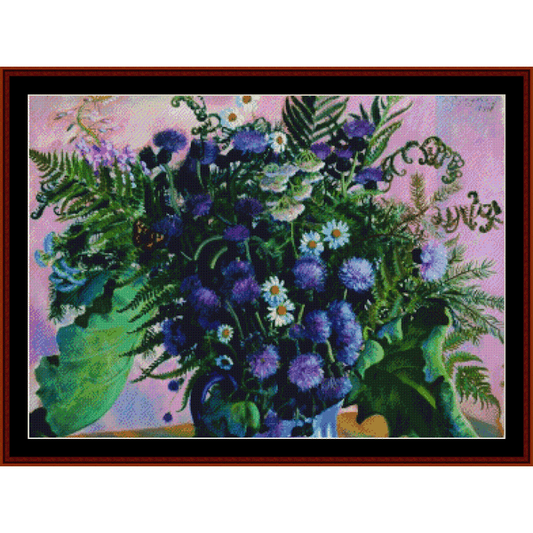 Counted Cross Stitch Pattern by Cross Stitch Collectibles featuring a colorful floral design with various flowers and green foliage.
