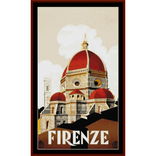 Counted Cross Stitch Pattern by Cross Stitch Collectibles depicting the Duomo di Firenze (Florence Cathedral) with the word 'FIRENZE' at the bottom.