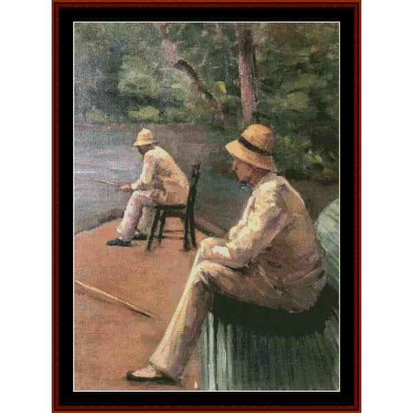 Counted Cross Stitch Pattern by Cross Stitch Collectibles of two people sitting by a lake with trees in the background