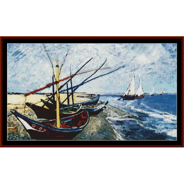 Counted Cross Stitch Pattern by Cross Stitch Collectibles depicting fishing boats on the beach