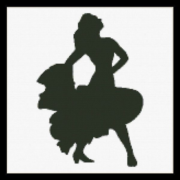 Counted Cross Stitch Pattern by Cross Stitch Collectibles - A silhouette of a flamenco dancer in mid-performance pose