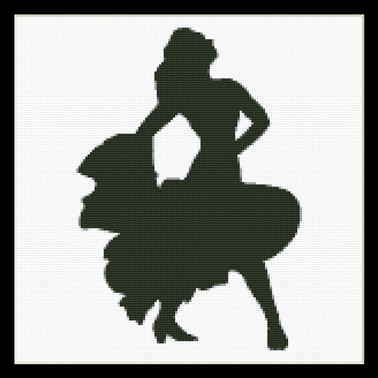 Counted Cross Stitch Pattern by Cross Stitch Collectibles - A silhouette of a flamenco dancer in mid-performance pose