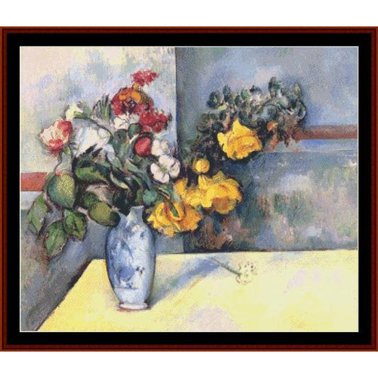 Counted Cross Stitch Pattern by Cross Stitch Collectibles of a still life with flowers and a vase on a table.