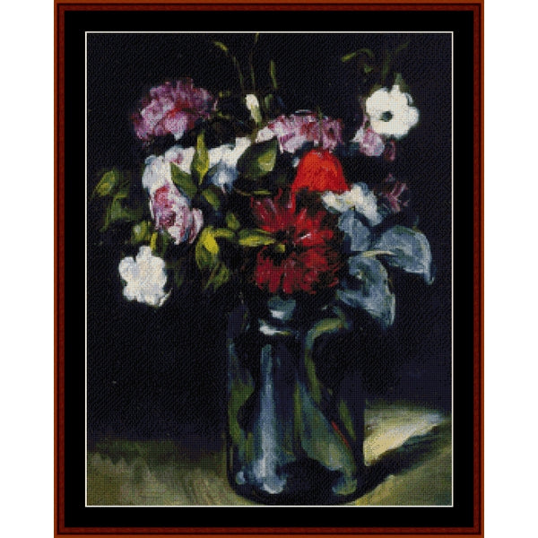 Counted Cross Stitch Pattern by Cross Stitch Collectibles of a still life with flowers in a vase on a dark background