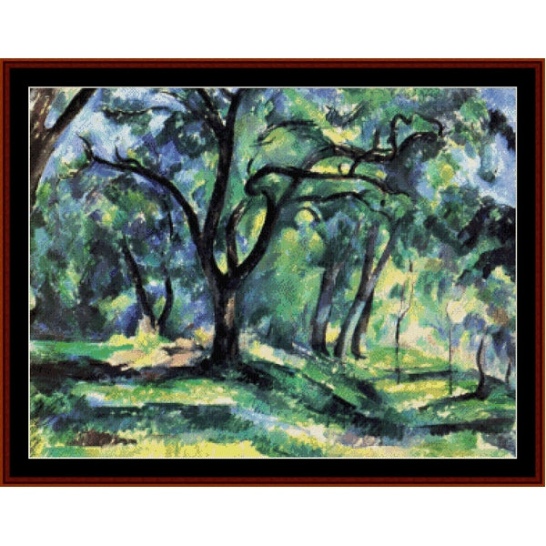 Counted Cross Stitch Pattern by Cross Stitch Collectibles of a forest scene with trees and greenery