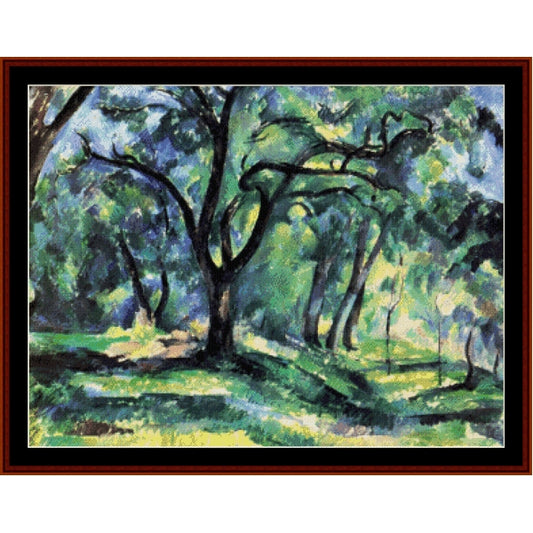 Counted Cross Stitch Pattern by Cross Stitch Collectibles of a forest scene with trees and greenery
