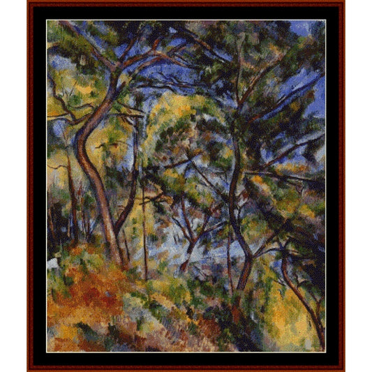 Colorful forest scene Counted Cross Stitch Pattern by Cross Stitch Collectibles with trees and underbrush