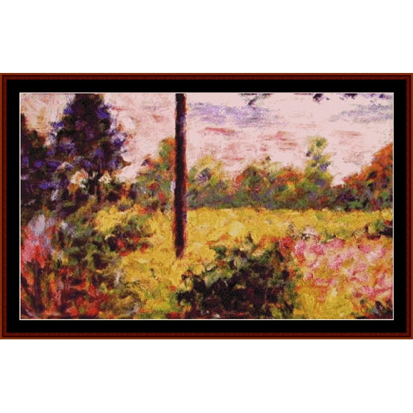 Counted Cross Stitch Pattern by Cross Stitch Collectibles of a colorful landscape with trees and fields.
