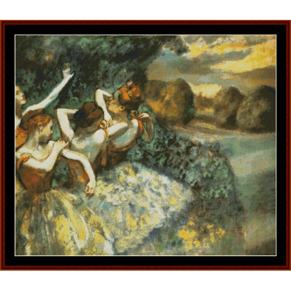 Counted Cross Stitch Pattern by Cross Stitch Collectibles of dancers by a river with a scenic background