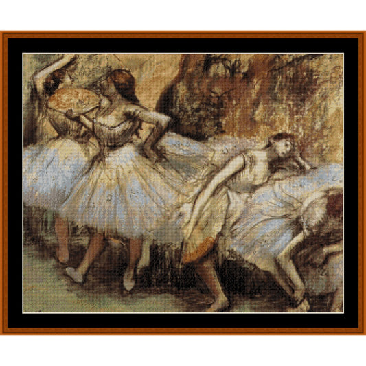 Counted Cross Stitch Pattern by Cross Stitch Collectibles of dancers in a classical style with a warm color palette.