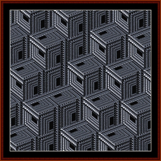 Counted Cross Stitch Pattern by Cross Stitch Collectibles of interlocking geometric shapes with a black border