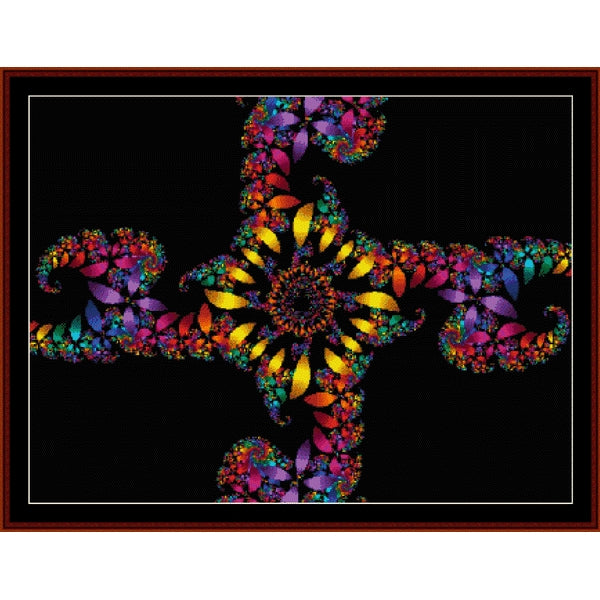 Colorful abstract Counted Cross Stitch Pattern by Cross Stitch Collectibles on a black background