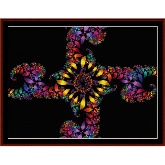 Colorful abstract Counted Cross Stitch Pattern by Cross Stitch Collectibles on a black background