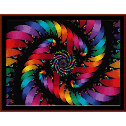 Colorful spiral Counted Cross Stitch Pattern by Cross Stitch Collectibles with a black background