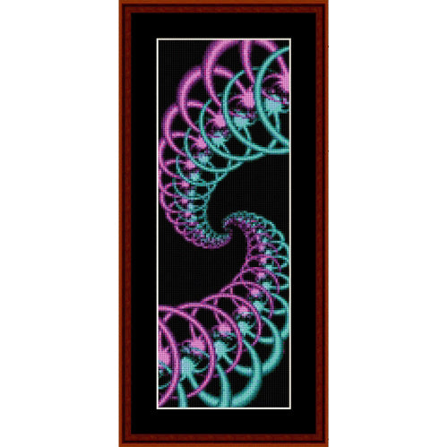 Counted Cross Stitch Pattern by Cross Stitch Collectibles with a pink and teal abstract design on a black background