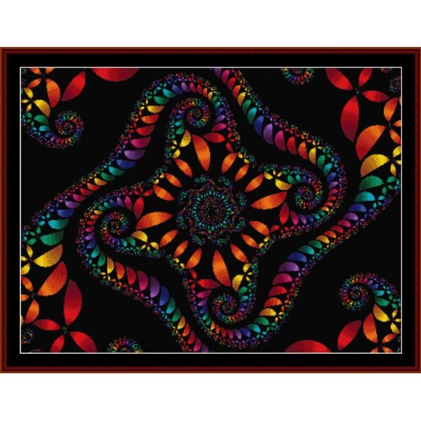 Colorful abstract Counted Cross Stitch Pattern by Cross Stitch Collectibles on a black background