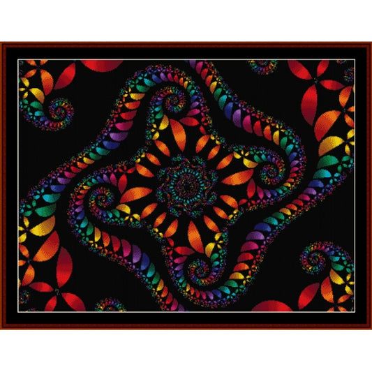 Colorful abstract Counted Cross Stitch Pattern by Cross Stitch Collectibles on a black background