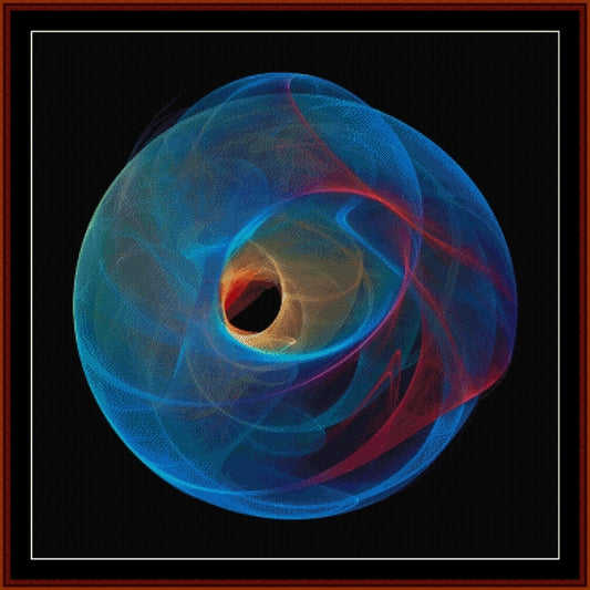 Colorful abstract spiral Counted Cross Stitch Pattern by Cross Stitch Collectibles on a black background