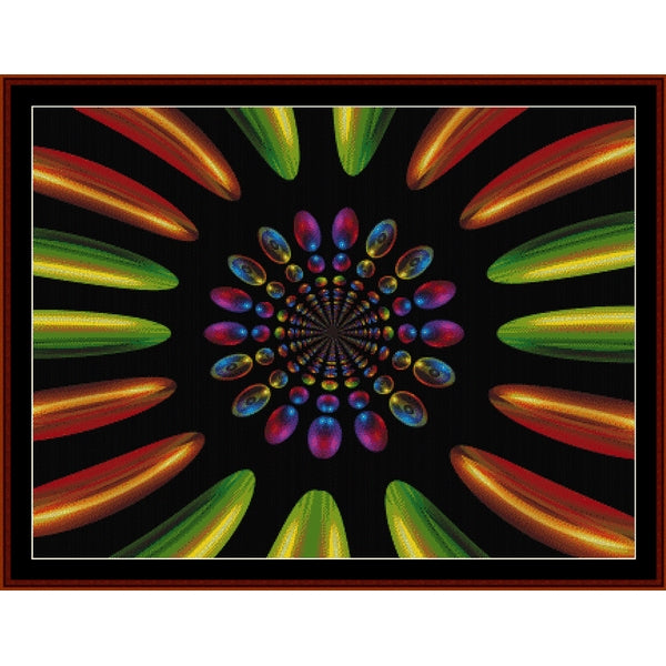 Colorful spiral Counted Cross Stitch Pattern by Cross Stitch Collectibles with a black background