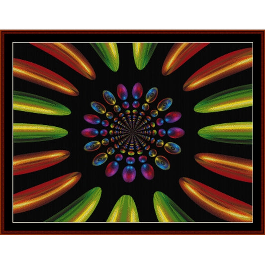 Colorful spiral Counted Cross Stitch Pattern by Cross Stitch Collectibles with a black background