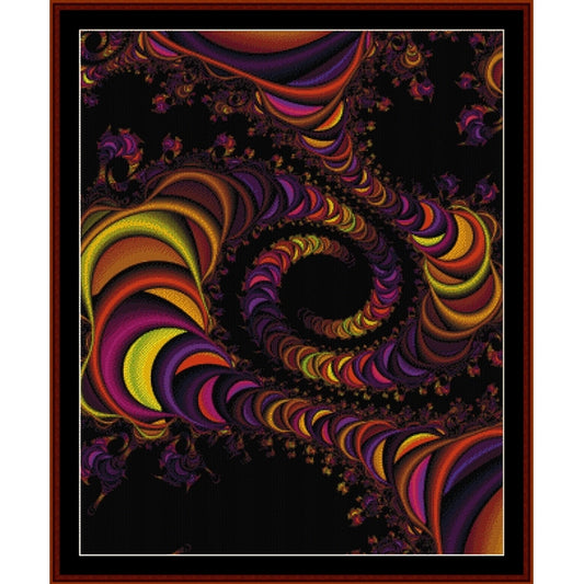 Colorful spiral Counted Cross Stitch Pattern by Cross Stitch Collectibles on a black background