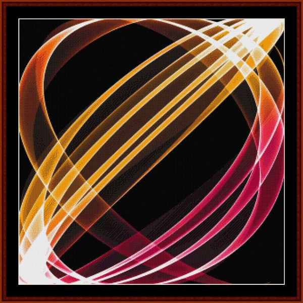 Abstract Counted Cross Stitch Pattern by Cross Stitch Collectibles with colorful curved lines on a black background