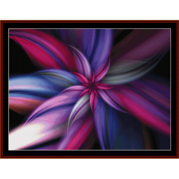 Colorful abstract flower Counted Cross Stitch Pattern by Cross Stitch Collectibles on a black background