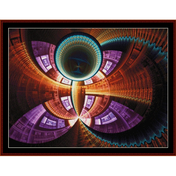 Colorful abstract Counted Cross Stitch Pattern by Cross Stitch Collectibleswith concentric circles and geometric patterns.