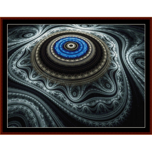 Abstract fractal Counted Cross Stitch Pattern by Cross Stitch Collectibles with concentric circles and a blue center