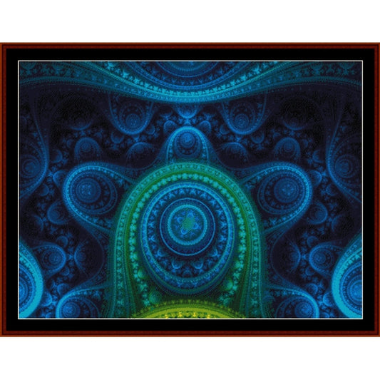 Fractal Counted Cross Stitch Pattern by Cross Stitch Collectibles with blue and green colors on a dark background