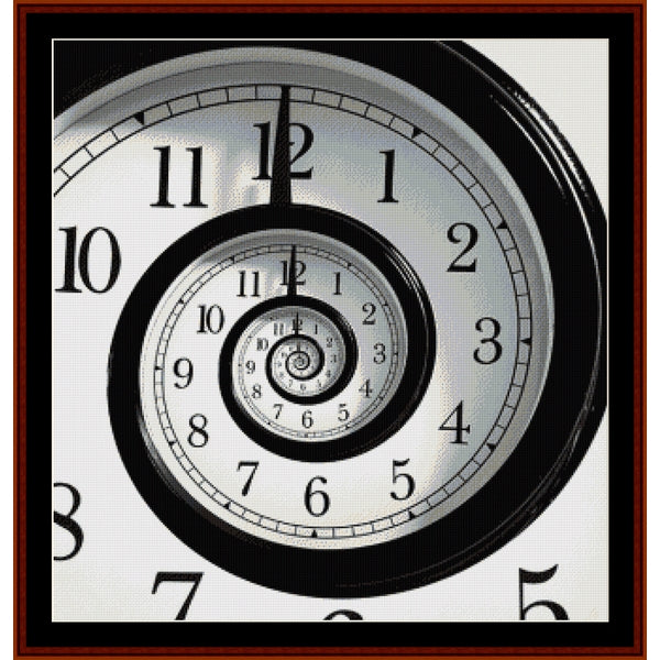 Spiral clock Counted Cross Stitch Pattern by Cross Stitch Collectibles with black and white numbers on a white background