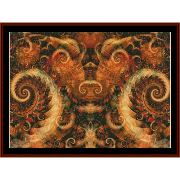 Decorative Counted Cross Stitch Pattern by Cross Stitch Collectibles with intricate spiral patterns in warm colors 