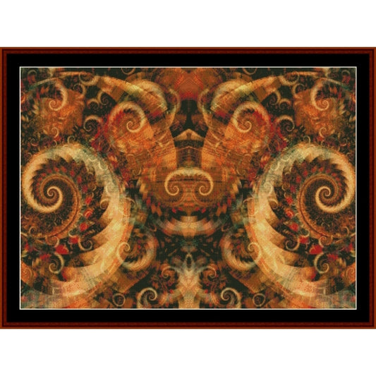 Decorative Counted Cross Stitch Pattern by Cross Stitch Collectibles with intricate spiral patterns in warm colors 