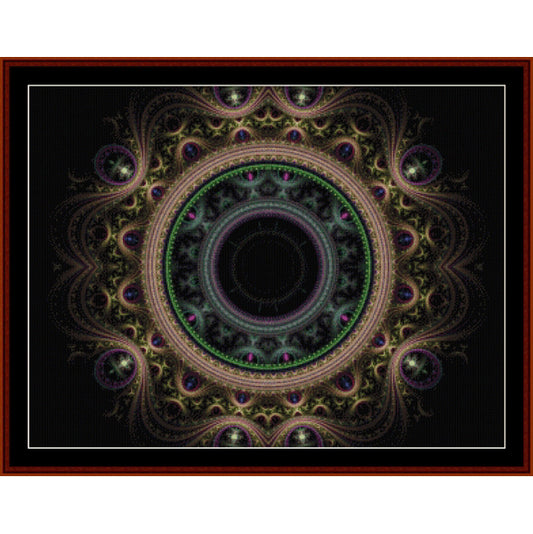 Fractal Counted Cross Stitch Pattern by Cross Stitch Collectibles with intricate patterns on a black background