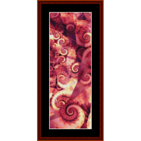 Counted Cross Stitch Pattern by Cross Stitch Collectibles with swirling pattern in red and orange tones 