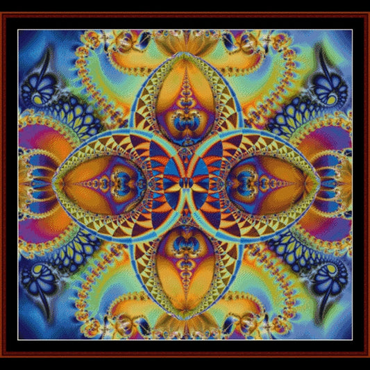 Colorful abstract Counted Cross Stitch Pattern by Cross Stitch Collectibles with intricate patterns and vibrant colors.